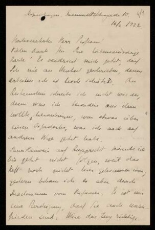 Nr. 4 Brief von Ada Adler an Ulrich von Wilamowitz-Moellendorff. Kopenhagen, 16.2.1922