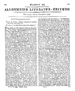 LaCépède, B. G. E. de La Ville sur Illon de: Histoire naturelle des poissons etc. (Beschluß der im vorigen Stücke abgebrochenen Recension.)