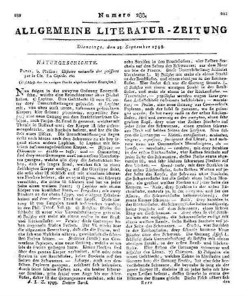 LaCépède, B. G. E. de La Ville sur Illon de: Histoire naturelle des poissons etc. (Beschluß der im vorigen Stücke abgebrochenen Recension.)