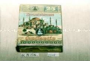 Blechdose für "25 Zigaretten 'Levanteblume' (Abbildung einer orientalischen Landschaft und rauchender Orientale im Kreis)