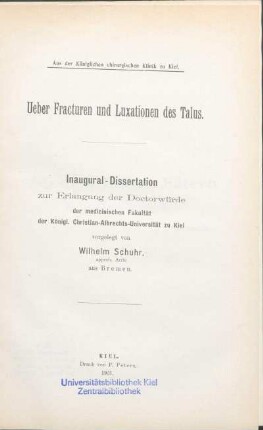 Ueber Fracturen und Luxationen des Talus