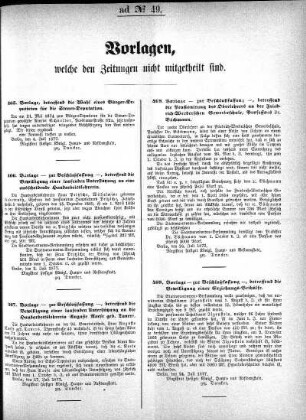 Vorlagen, welche den Zeitungen nicht mitgetheilt sind