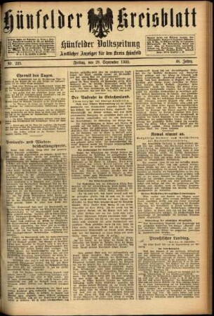 Ausgabe vom Freitag, den 29. September 1922.