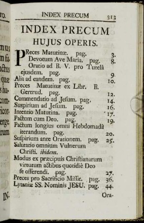 Index Precum hujus operis.