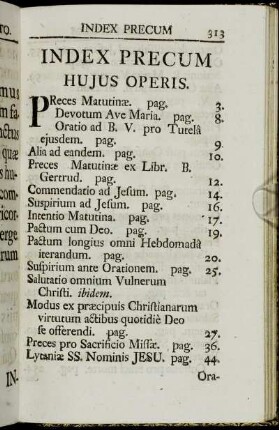 Index Precum hujus operis.