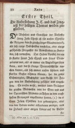 Erster Theil. Die Auferstehung J. C. und das Zeugniß des heiligen Thomas werden zergliedert.