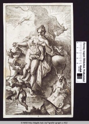 Venus und Amor, von Tieren umgeben.