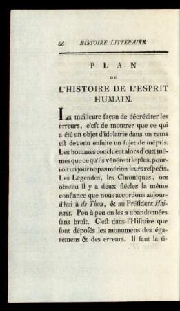 Plan De L' Histoire de L' Esprit Humain.