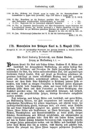 179. Reversalen des Prinzen Carl v. 2. August 1768.