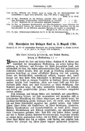 179. Reversalen des Prinzen Carl v. 2. August 1768.