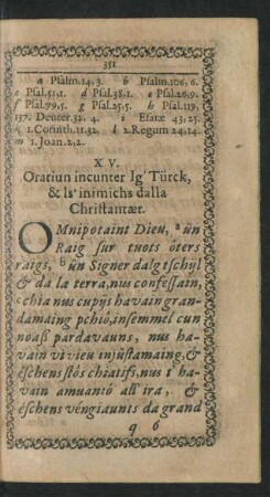 XV. Oratiun incunter lg' Türck, & ls' inimichs dalla Christantaet.