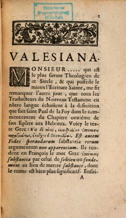 Valesiana ou les pensées critiques, historiques et morales, et les poésies latines de Monsieur de Valois
