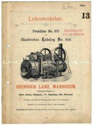 Preisliste zum Katalog Nr. 570 über Lokomobile