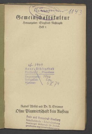 Ohne Planwirtschaft kein Aufbau : eine Aufklärungsschrift