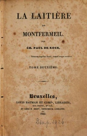 La laitière de Montfermeil, 2. (1832). - 2 Bl., 173 S., 1 Bl.