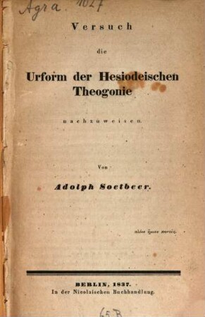 Versuch die Urform der Hesiodeischen Theogonie nachzuweisen
