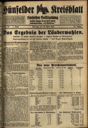 Erste Ausgabe vom Dienstag, den 26. April 1932.