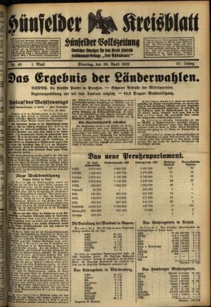 Erste Ausgabe vom Dienstag, den 26. April 1932.