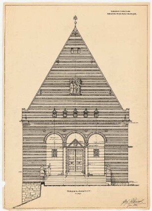 Friedhof Heerstraße, Berlin Krematorium: Aufriss: Vorderansicht der Kapelle 1:50