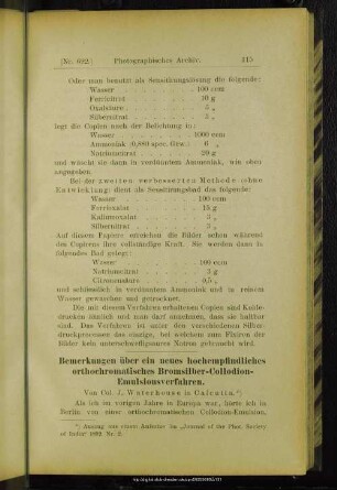 Bemerkungen über ein neues hochempfindliches orthochromatisches Bromsilber-Collodion-Emulsionsverfahren
