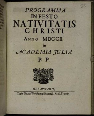 Programma In Festo Nativitatis Christi Anno MDCCII. in Academia Julia P.P.