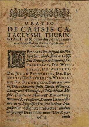 Oratio de causis cataclysmi Thuringiaci 4 calend. Iunii ... 1613 noctu subito facti ...