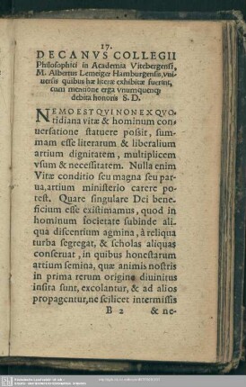 Decanus Collegii Philosophici in Academia Vitebergensi