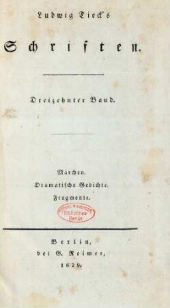 Bd. 13: Märchen. Dramatische Gedichte. Fragmente
