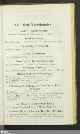 IV. Orts-Verzeichniss