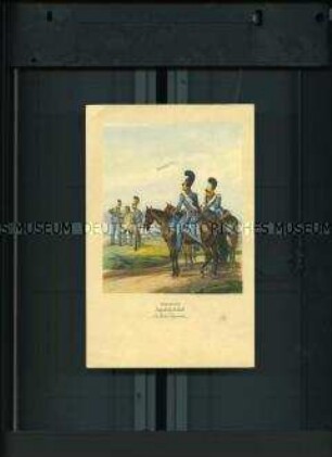 Uniformdarstellung, Reiter des 1. Reiterregiments, Sachsen, 1838/1843. Aus: Eckert/Monten: Das deutsche Bundesheer. Tafel 80.