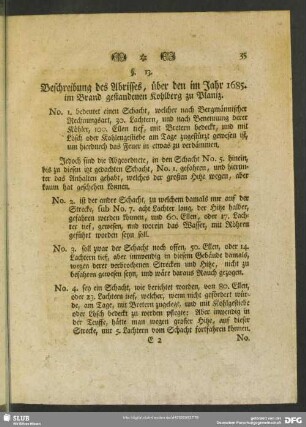 §. 13. Beschreibung des Abrisses, über den im Jahr 1685. im Brand gestandenen Kohlberg zu Planiz