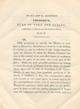 To His Royal Highness Frederick, Duke of York and Albany, ...