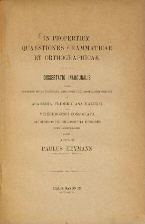 In Propertium quaestiones grammaticae et orthographicae