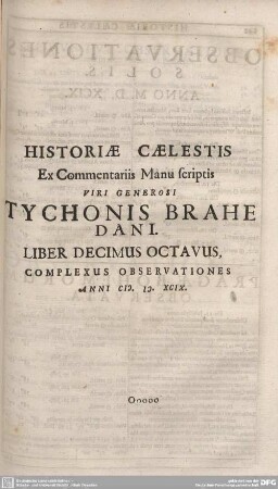 HISTORIAE CAELESTIS ... LIBER DECIMUS OCTAVUS ...
