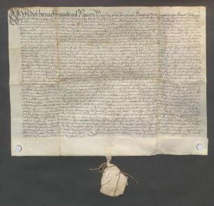 Michael Spengel, Schultheiß, und genannte Mitglieder des Gerichts zu Zeutern beurkunden eine Gültverschreibung des Wolfgang Müller und seiner Ehefrau Sara über 100 Gulden gegenüber Wilhelm Rehm, Generalkollektor des Bistums Speyer.