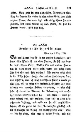 No. LXXII. Forster an Th. H. in Göttingen