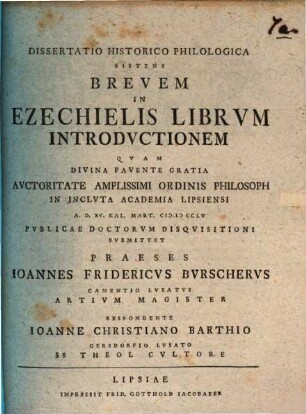Diss. hist. philol. sistens brevem in Ezechielis librum introductionem