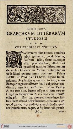 Lectoribus graecarum litterarum studiosis