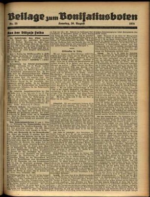 Zweite Ausgabe vom Sonntag, den 30. August 1931.