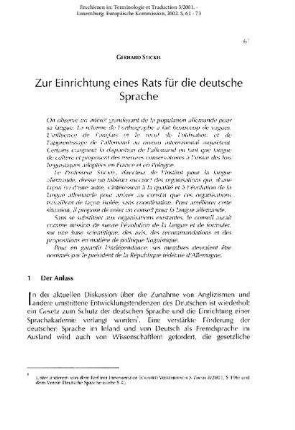 Zur Einrichtung eines Rats für die deutsche Sprache