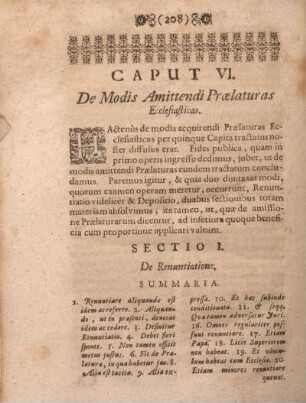 Caput VI. De Modis Amittendi Praelaturas Ecclesiaticas.
