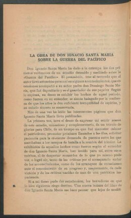 La obra de Don Ignacio Santa María sobre la Guerra del Pacífico