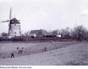 Leutewitzer Windmühle (Turmwindmühle) : Dresden-Leutewitz. Stadtteilansicht mit Leutewitzer Windmühle (Turmholländerwindmühle; 1839, Anbauten 1844)