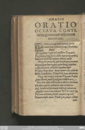 Oratio Oactava Continens gratiarum actionem metricam.