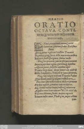 Oratio Oactava Continens gratiarum actionem metricam.