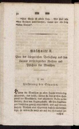Abschnitt II. Von der bürgerlichen Verfassung und den daraus entspringenden Rechten und Pflichten der Menschen.