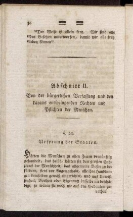 Abschnitt II. Von der bürgerlichen Verfassung und den daraus entspringenden Rechten und Pflichten der Menschen.
