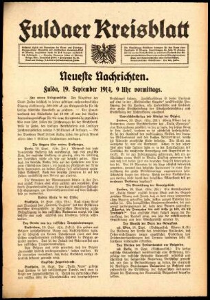 Ausgabe vom Samstag, den 19. September 1914.