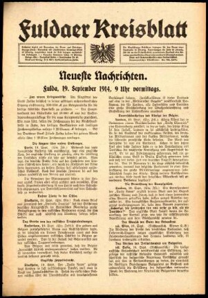 Ausgabe vom Samstag, den 19. September 1914.
