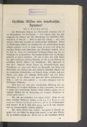 Christliche Mission oder demokratische Agitation ?